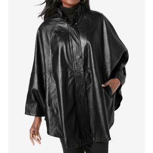 NWOT Jessica London black leather poncho